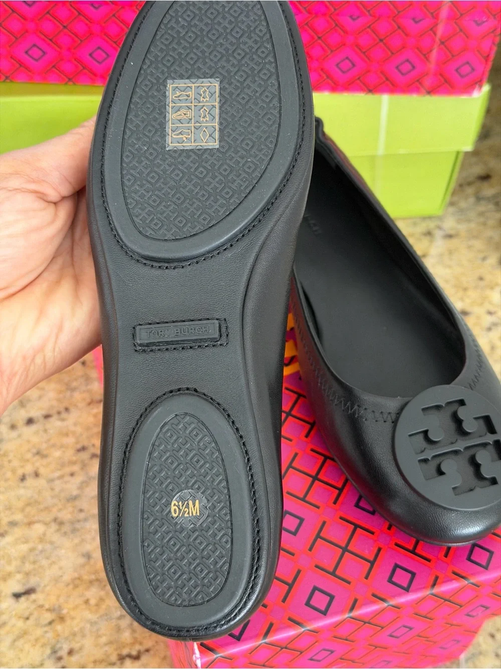 New tory burch MINNIE TRAVEL BALLET WITH POWDER COATED LOGO NAPPA LEATHER/ black